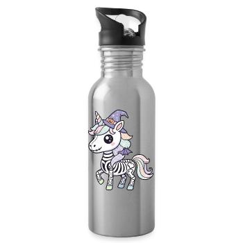 Boho Skelett Einhorn - Halloween Unicorn Lover - Trinkflasche mit integriertem Trinkhalm - Lightsilver - Rechts