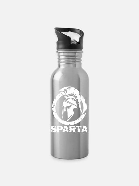 Sparta Helmsilhouette - Trinkflasche mit integriertem Trinkhalm - Lightsilver