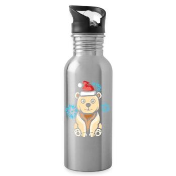 Christmas Polar Bear with Snowflakes - Water bottle with straw - silver - Right