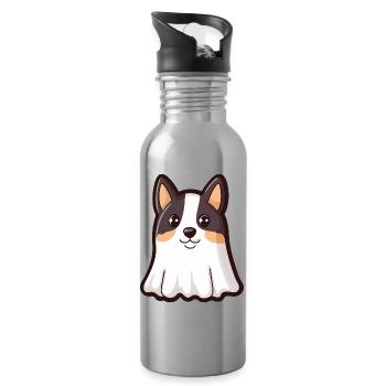 Border Collie Chien Halloween Fantôme - Gourde avec paille intégrée - argent clair - Droite
