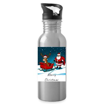 Christmas Sleigh Reindeer Santa Claus - Water bottle with straw - silver - Right