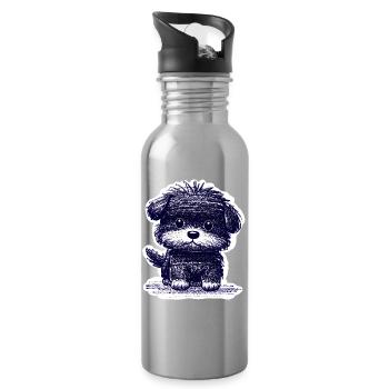 Wuscheliges Hündchen (Blau) - Trinkflasche mit integriertem Trinkhalm - Lightsilver - Rechts