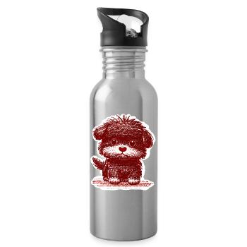 Wuscheliges Hündchen (Rot) - Trinkflasche mit integriertem Trinkhalm - Lightsilver - Rechts