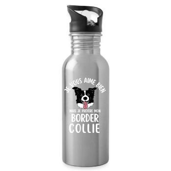 Border Collie Love Humor - Water bottle with straw - silver - Right