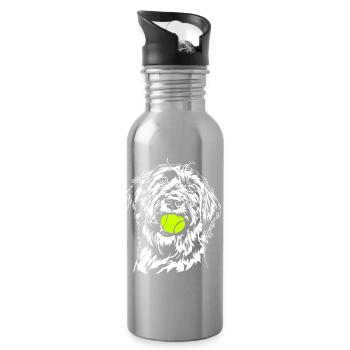 Briard Ball Balljunkie Dogs Wilsigns - Water bottle with straw - silver - Right