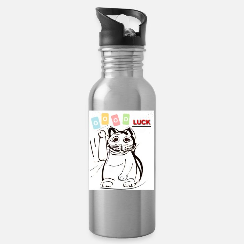 Saluer le chat bonne chance - Gourde avec paille intégrée - argent clair