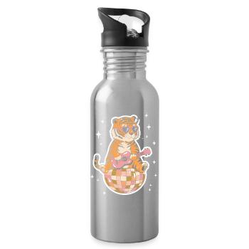 Tiger Disco Ball Groovy Retro 80s Costume - Water bottle with straw - silver - Right