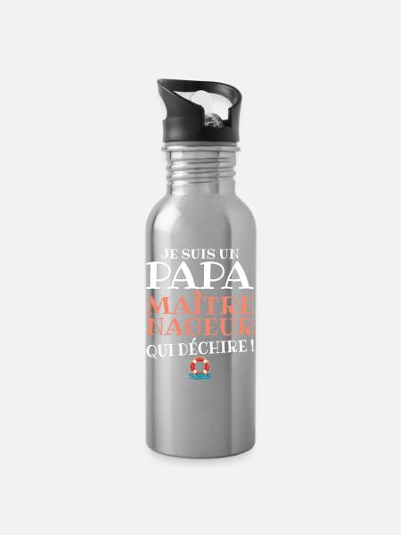 MNS Papa Rettungsschwimmer, der reißt - Trinkflasche mit integriertem Trinkhalm - Lightsilver