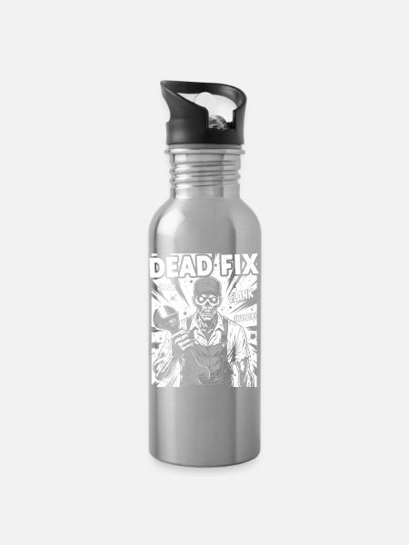 Dead Fix Skelettwerkstatt - Trinkflasche mit integriertem Trinkhalm - Lightsilver