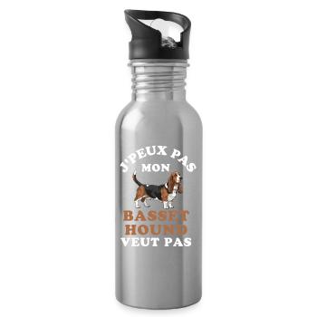 Basset Hound, ich kann nicht - Trinkflasche mit integriertem Trinkhalm - Lightsilver - Rechts