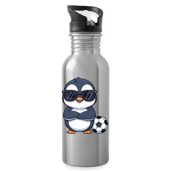 Cool pingouin joueur de football enfants joueur de football voiture - Gourde avec paille intégrée - argent clair - Droite