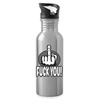 Middle Finger Stinky Finger Fuck You Design - Water bottle with straw - silver - Right