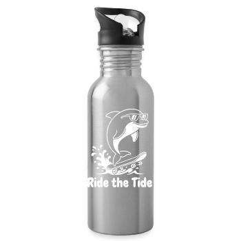Dolphin Skateboard Wave - Water bottle with straw - silver - Right