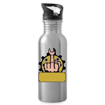 Mittelfinger Fuck You Namensschild Gelb - Trinkflasche mit integriertem Trinkhalm - Lightsilver - Rechts