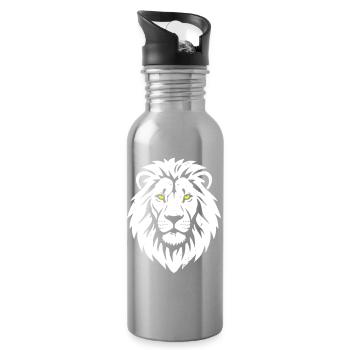 Lion Head Yellow Eyes Predator Vector - Water bottle with straw - silver - Right