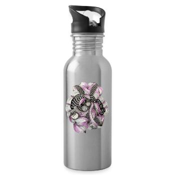 Blütenkreis Mandala Pink Schwarz - Trinkflasche mit integriertem Trinkhalm - Lightsilver - Rechts