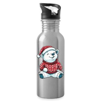 Polar Bear Christmas Xmas - Water bottle with straw - silver - Right