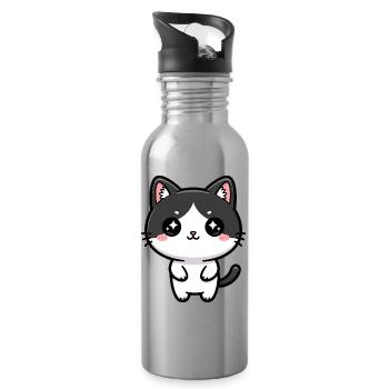 Chat Kawaii aux yeux étoilés - Gourde avec paille intégrée - argent clair - Droite