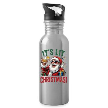 funny Santa, little Christmas - Water bottle with straw - silver - Right