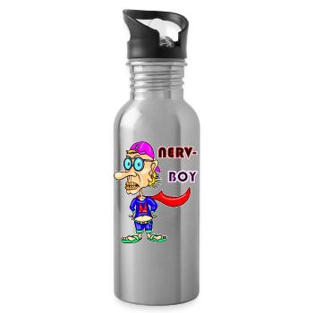 Nerv‑Boy – Schrulliger Antiheld Cartoon - Trinkflasche mit integriertem Trinkhalm - Lightsilver - Rechts