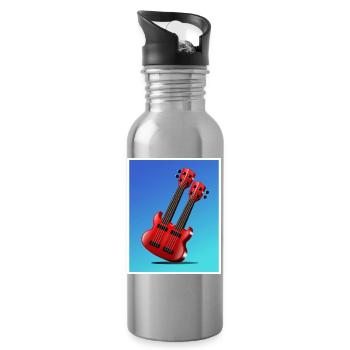 Cartoon rotes Doppelhals-Gitarrenplakat - Trinkflasche mit integriertem Trinkhalm - Lightsilver - Rechts