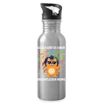 Lustiges Katzen Silvester 2026 Niedliches Geschenk - Trinkflasche mit integriertem Trinkhalm - Lightsilver - Rechts