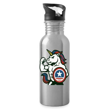 Hero Unicorn Shield Strength Mascot Power Art - Water bottle with straw - silver - Right