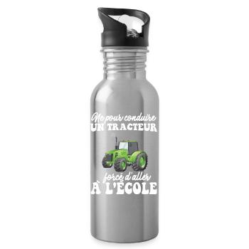 Born To Drive A Tractor Forced To Go To School - Water bottle with straw - silver - Right