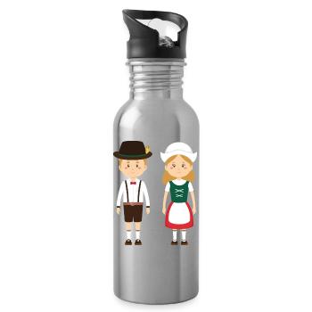 Volkstracht Kinderpaar in Lederhosen und Dirndl - Trinkflasche mit integriertem Trinkhalm - Lightsilver - Rechts