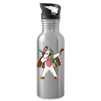 Einhorn-Thanksgiving-Turkey-Tanzkunst abtupfen - Trinkflasche mit integriertem Trinkhalm - Lightsilver - Rechts