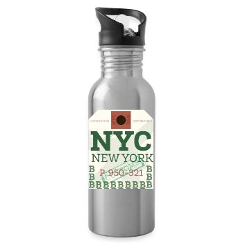 NYC Fetter Passstempel - Trinkflasche mit integriertem Trinkhalm - Lightsilver - Rechts
