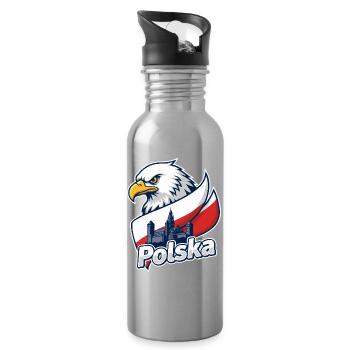 Aigle de Polska et Château sur le drapeau - Gourde avec paille intégrée - argent clair - Droite