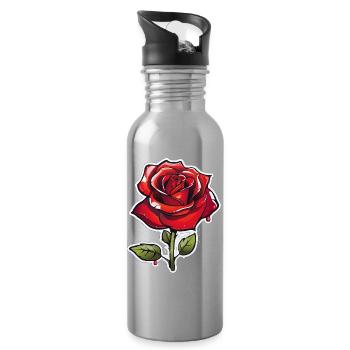 Red Rose in Comics Style - Water bottle with straw - silver - Right