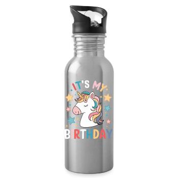 C’est ma fête d’anniversaire mignonne licorne - Gourde avec paille intégrée - argent clair - Droite