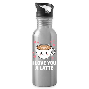 I Love You A Latte Cute Coffee Design - Water bottle with straw - silver - Right