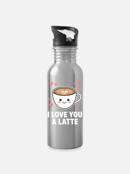 I Love You A Latte Style Café Mignon - Gourde avec paille intégrée - argent clair