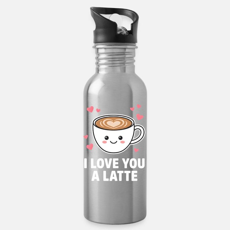 Ich liebe dich, ein süßer Latte-Kaffee-Design - Trinkflasche mit integriertem Trinkhalm - Lightsilver