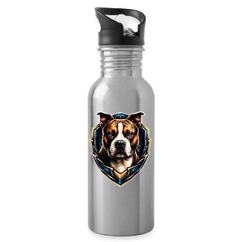 American Staffordshire Kopf - Trinkflasche mit integriertem Trinkhalm - Lightsilver - Rechts