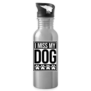 I Miss My Dog Dog Lover Dogs Love Joke Logo - Water bottle with straw - silver - Right