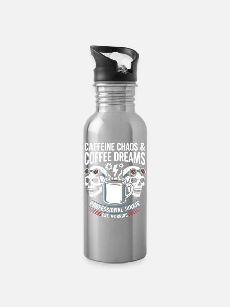 Kaffeechaos Skulls Morgenjunkie Design - Trinkflasche mit integriertem Trinkhalm - Lightsilver
