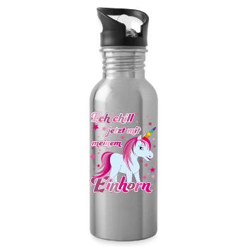 Ich chill jetzt mit meinem Einhorn, Lustig - Trinkflasche mit integriertem Trinkhalm - Lightsilver - Rechts