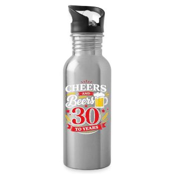 Cheers and Beers to 30 Years – Geburtstag Spruch - Trinkflasche mit integriertem Trinkhalm - Lightsilver - Rechts