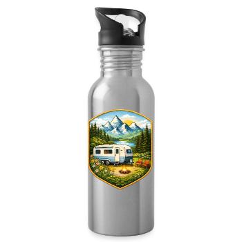 Camping Patch mit Wohnwagen   - Trinkflasche mit integriertem Trinkhalm - Lightsilver - Rechts