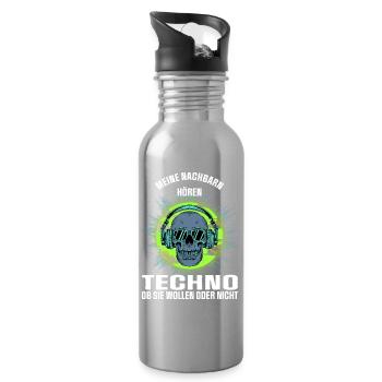 Meine Nachbarn hören Techno - Trinkflasche mit integriertem Trinkhalm - Lightsilver - Rechts
