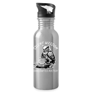 Silent Wisdom Pottery Owl - Water bottle with straw - silver - Right