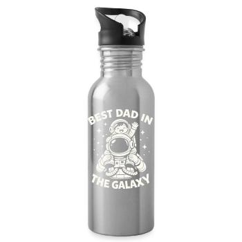 Dad Child Astronaut Gift Father's Day - Water bottle with straw - silver - Right