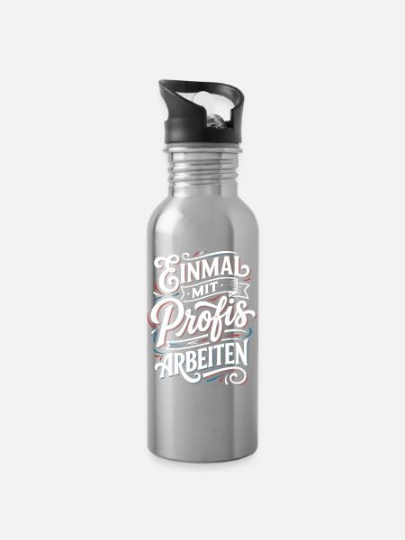 Einmal mit Profis Arbeiten - Trinkflasche mit integriertem Trinkhalm - Lightsilver