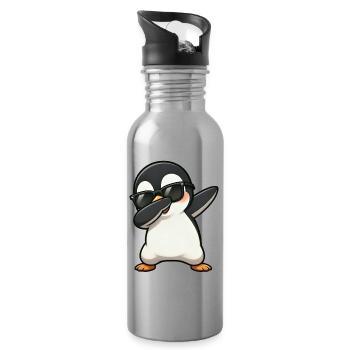 Dabbing Pinguin - Trinkflasche mit integriertem Trinkhalm - Lightsilver - Rechts