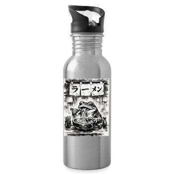 Ramen Noodles Frog Sumi-e Ink Drawing - Water bottle with straw - silver - Right
