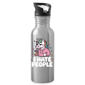 Grim Unicorn Hoodie Hate People Hate People - Water bottle with straw - silver - Right